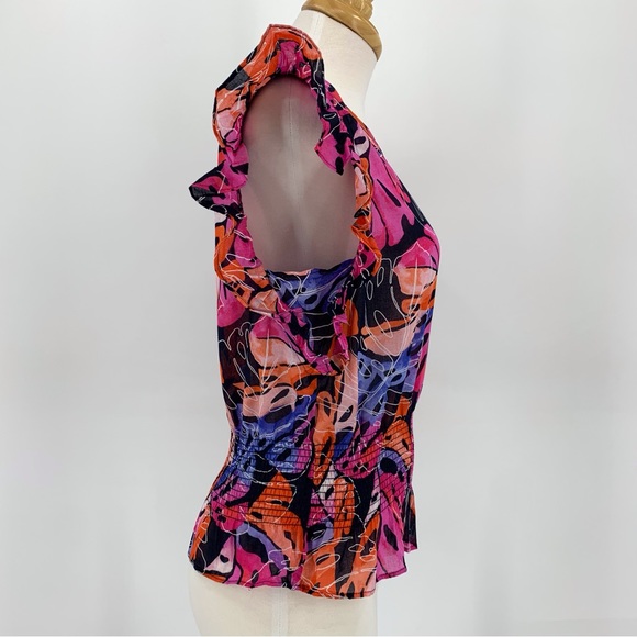 Tommy Hilfiger NWT Leaf Print Flutter Sleeve Smock Waist Blouse, XS - Picture 10 of 16